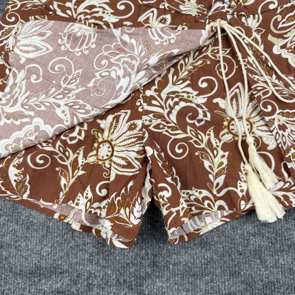 NWT Dokotoo Brown Floral Wrap Skort with Tassel Tie Boho Shorts Beachy Size L - Picture 3 of 8